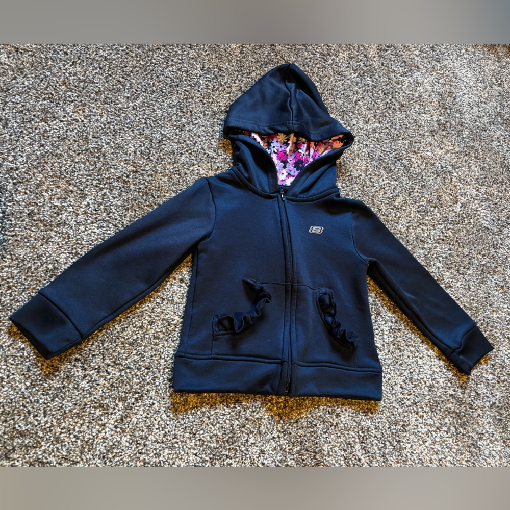 Skechers Active Navy Hoodie with Floral Accents